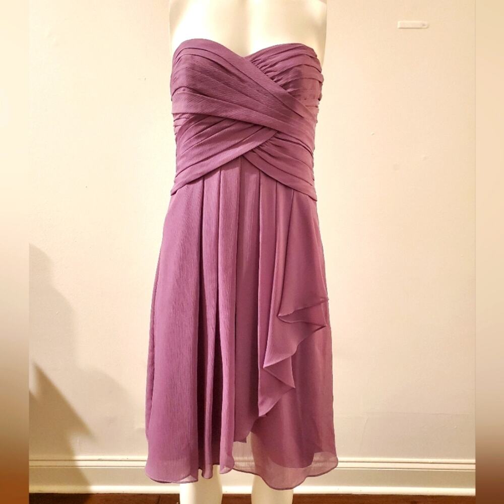 David's Bridal Strapless Chiffon Bridesmaid Dress Size 2 Ruched Mauve F14847
